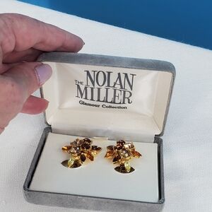 Brand New in box! Nolan Miller rhinestone clip earrings